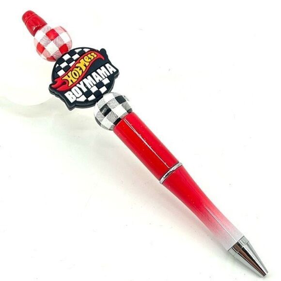 Hot Mess Boy Mama checker checkered flag pen handmade NEW red white black green - Picture 1 of 6